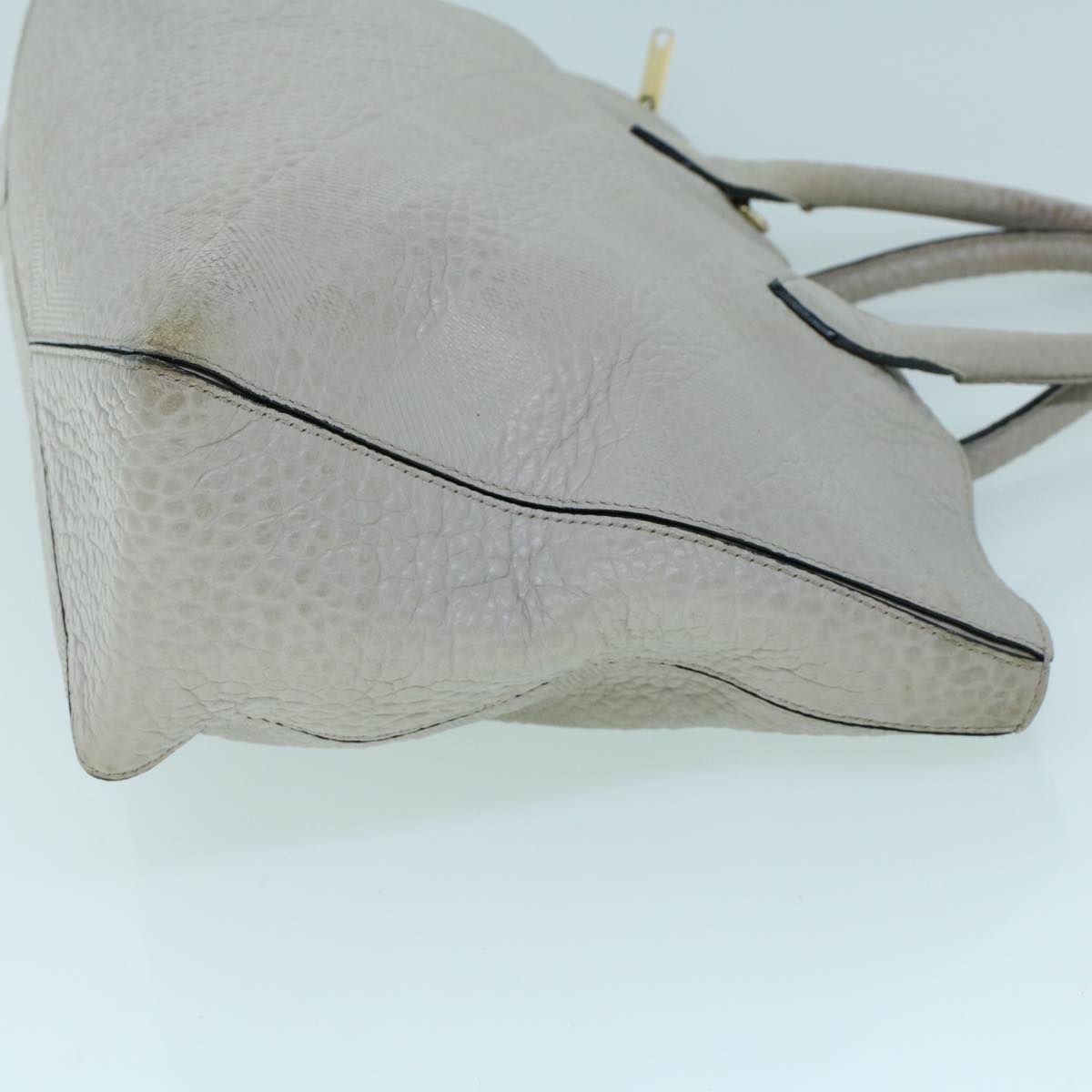 BURBERRY Tote Bag Leather Gray White
