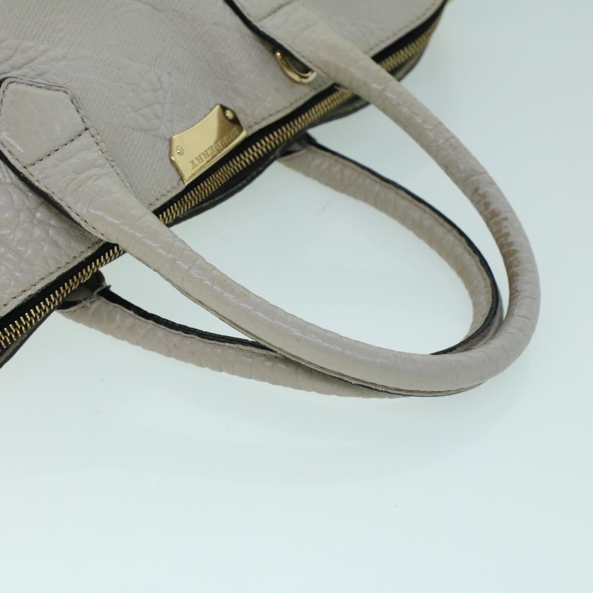 BURBERRY Tote Bag Leather Gray White