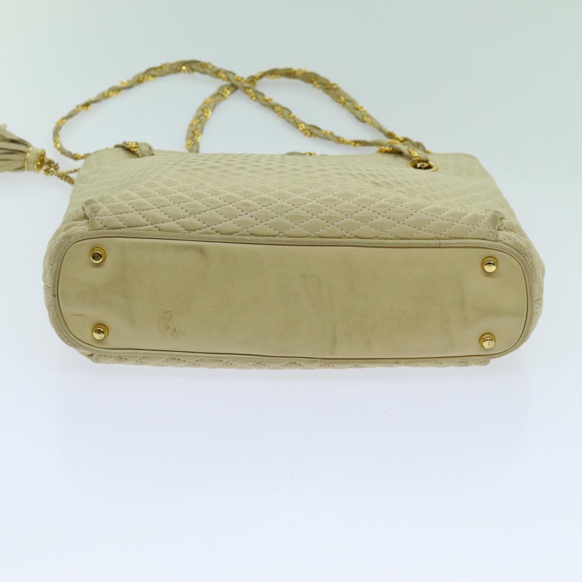 BALLY Quilted Chain Shoulder Bag Leather Beige