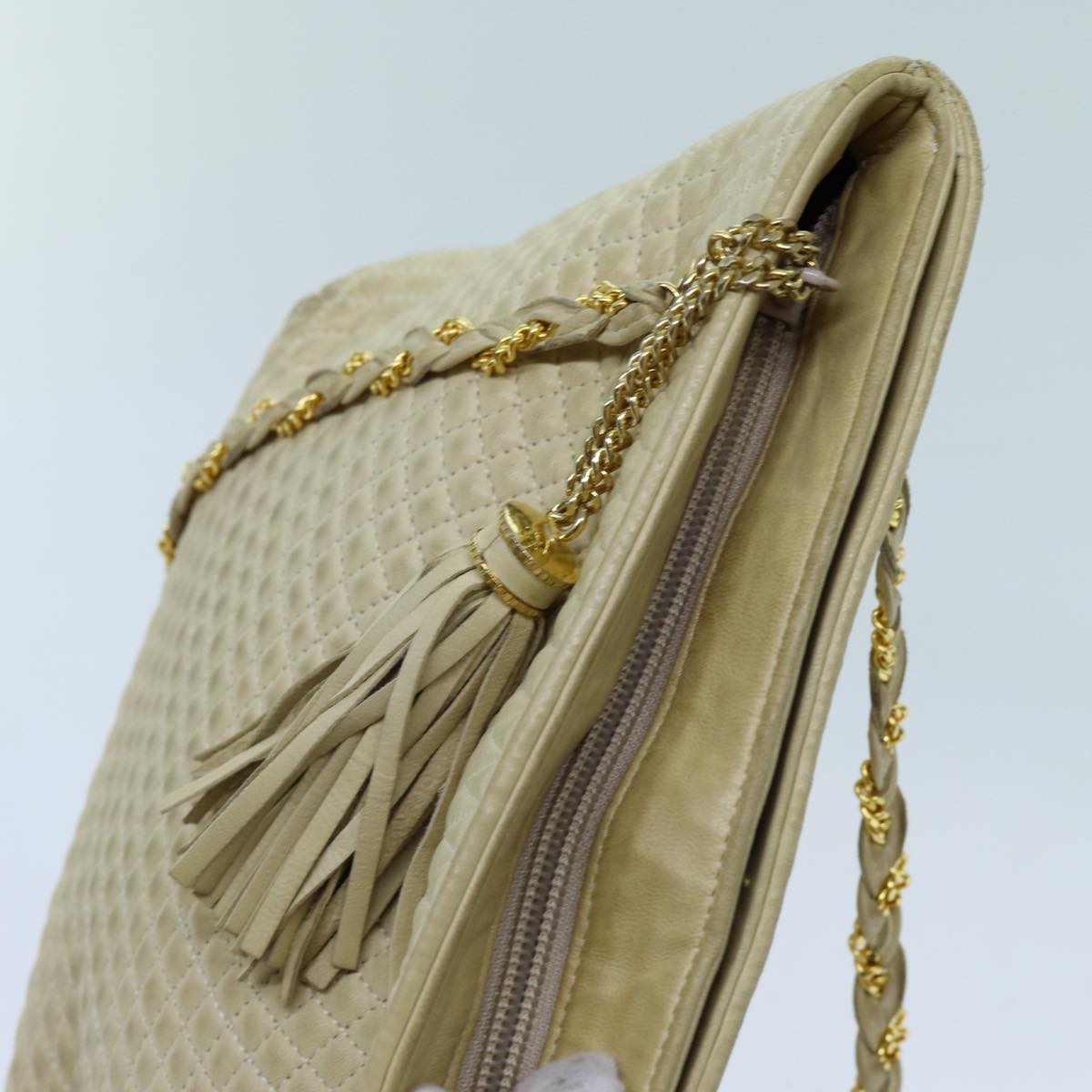 BALLY Quilted Chain Shoulder Bag Leather Beige