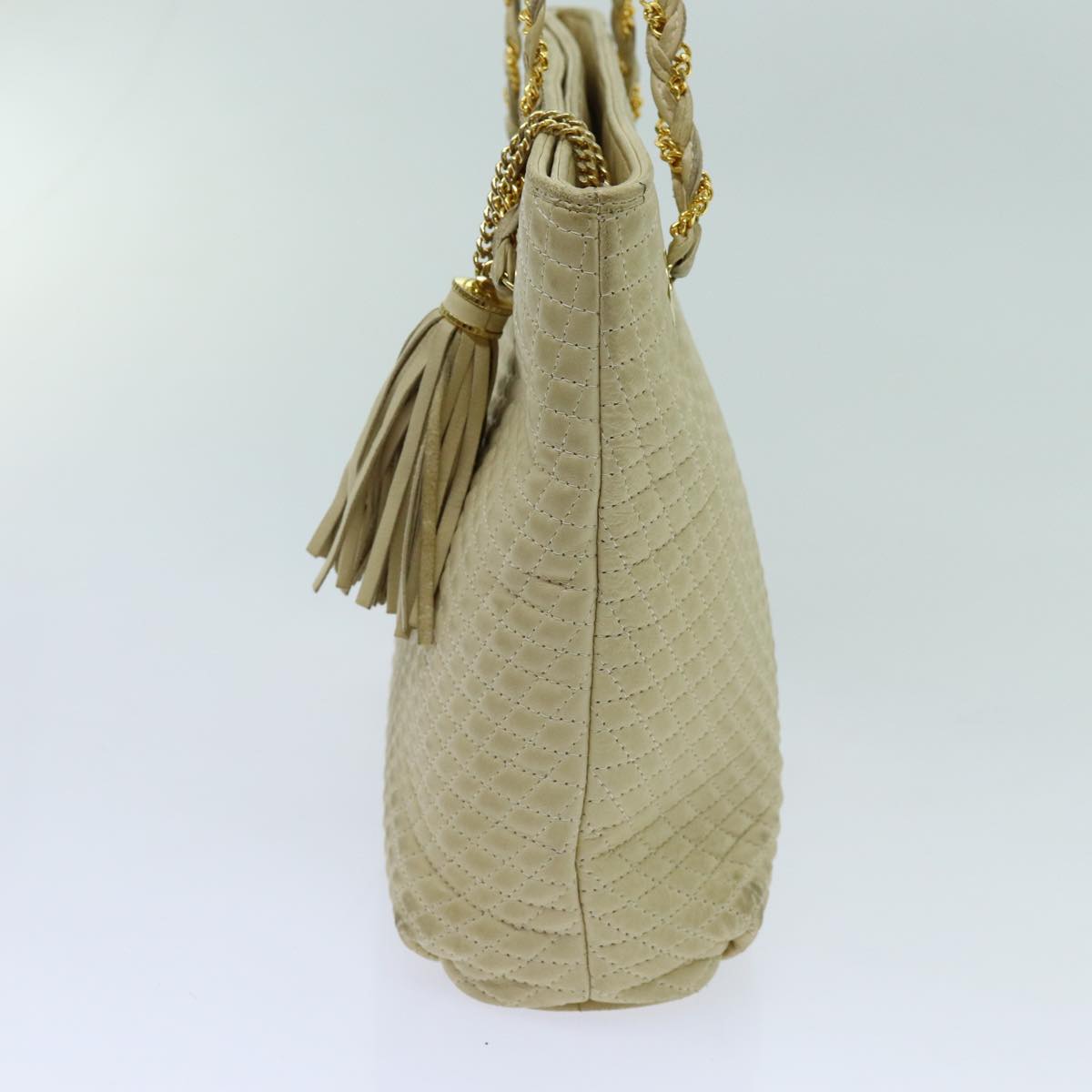 BALLY Quilted Chain Shoulder Bag Leather Beige
