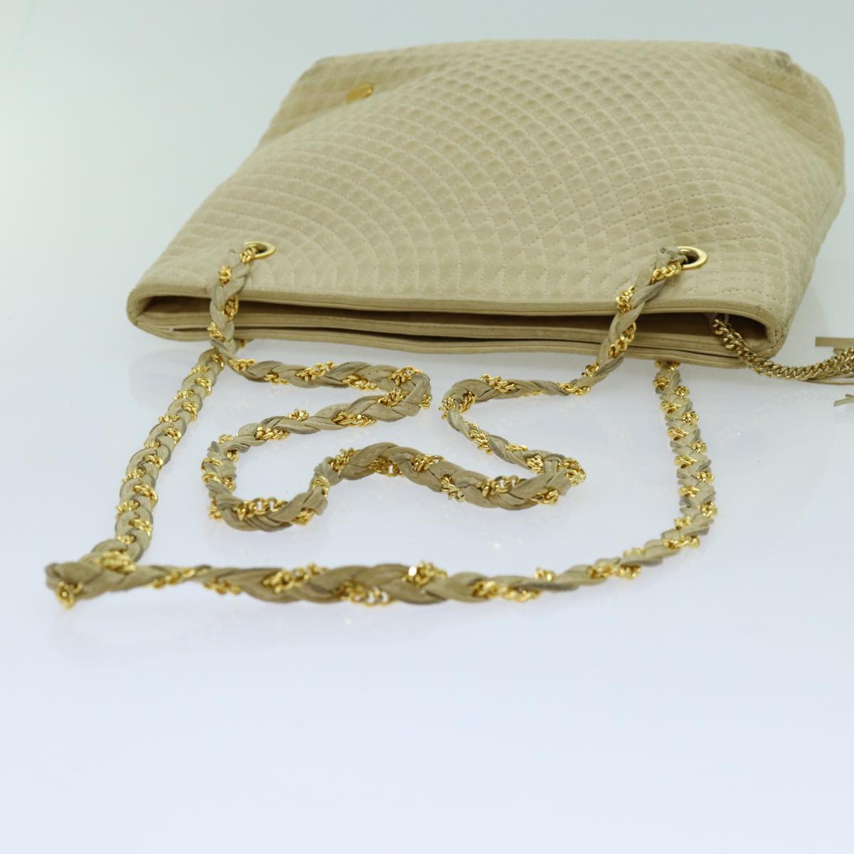 BALLY Quilted Chain Shoulder Bag Leather Beige