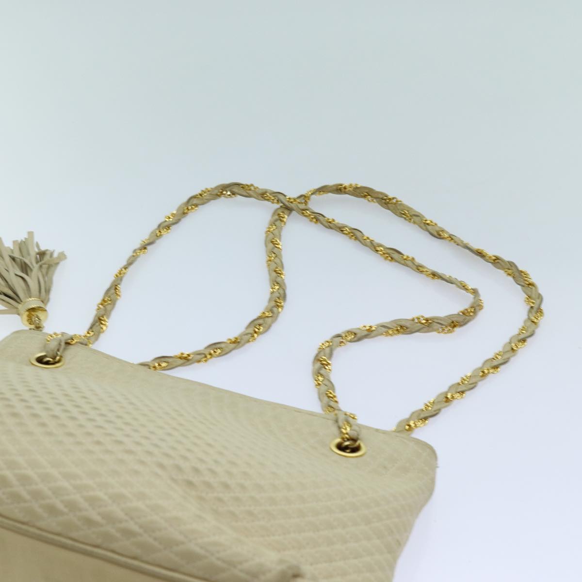 BALLY Quilted Chain Shoulder Bag Leather Beige