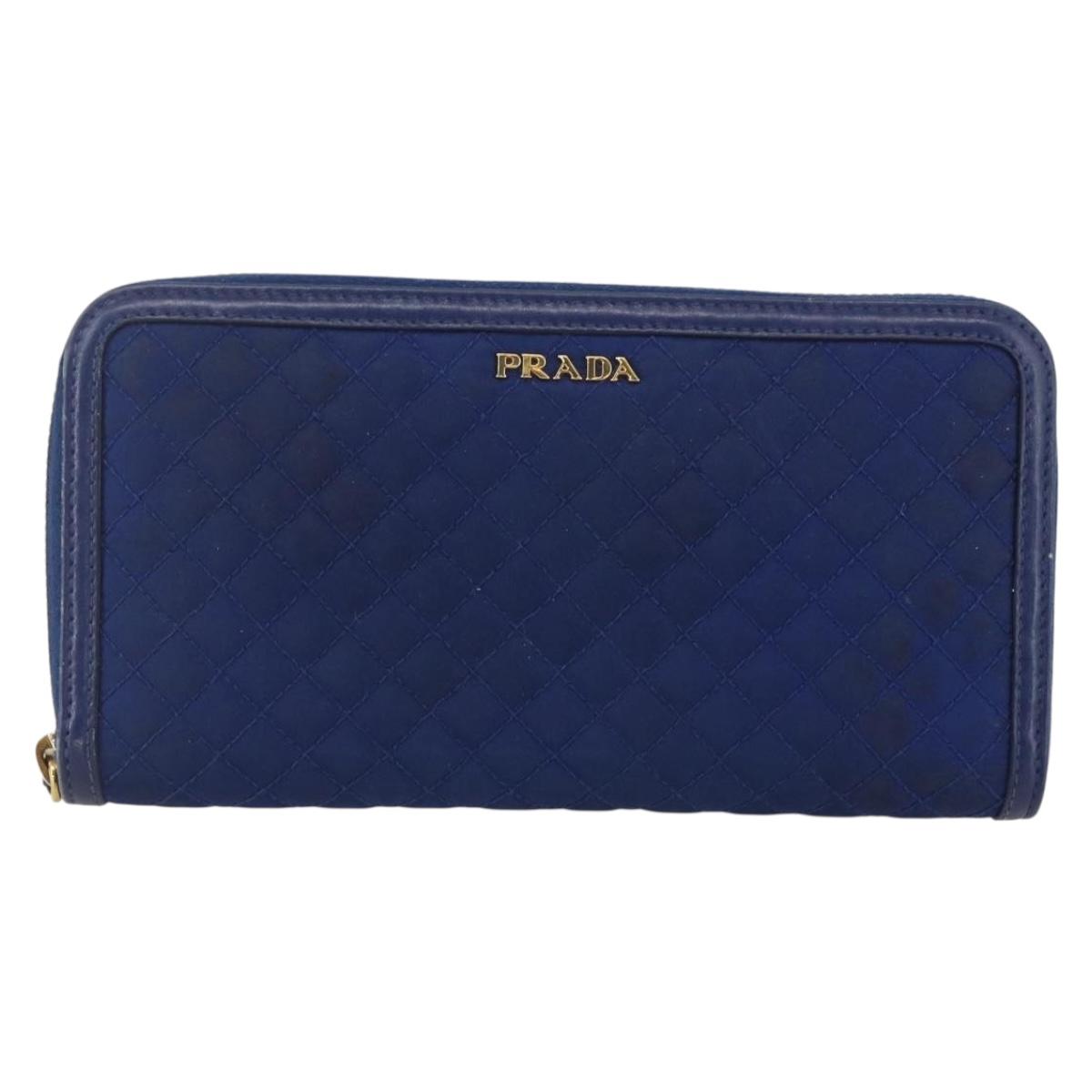 PRADA Wallet Leather Nylon Blue Gold