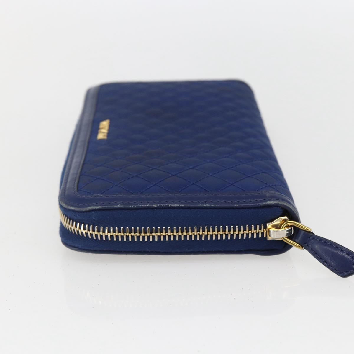 PRADA Wallet Leather Nylon Blue Gold