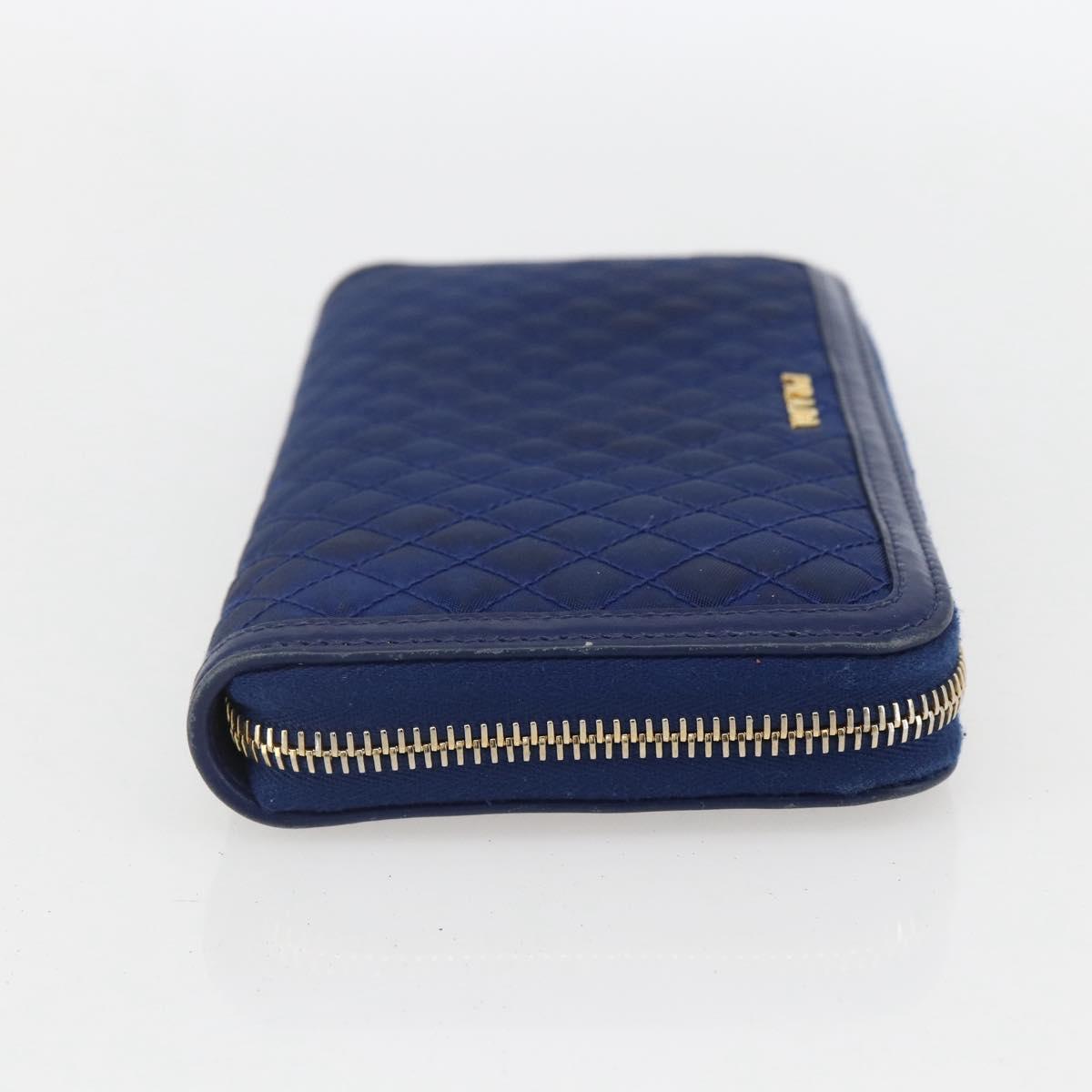 PRADA Wallet Leather Nylon Blue Gold