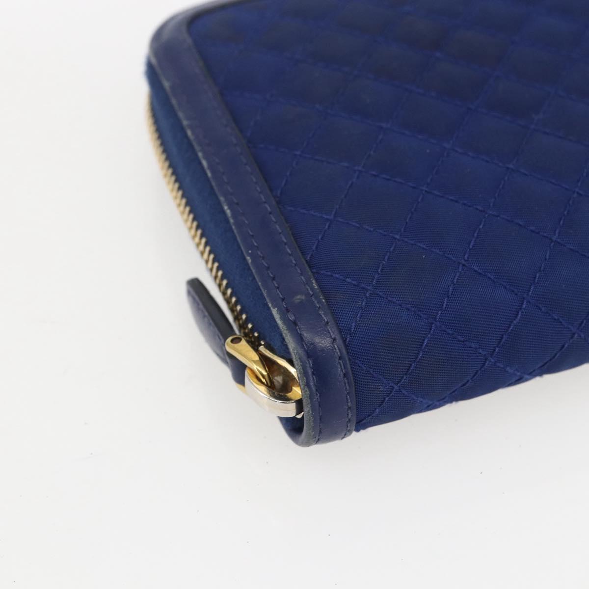 PRADA Wallet Leather Nylon Blue Gold