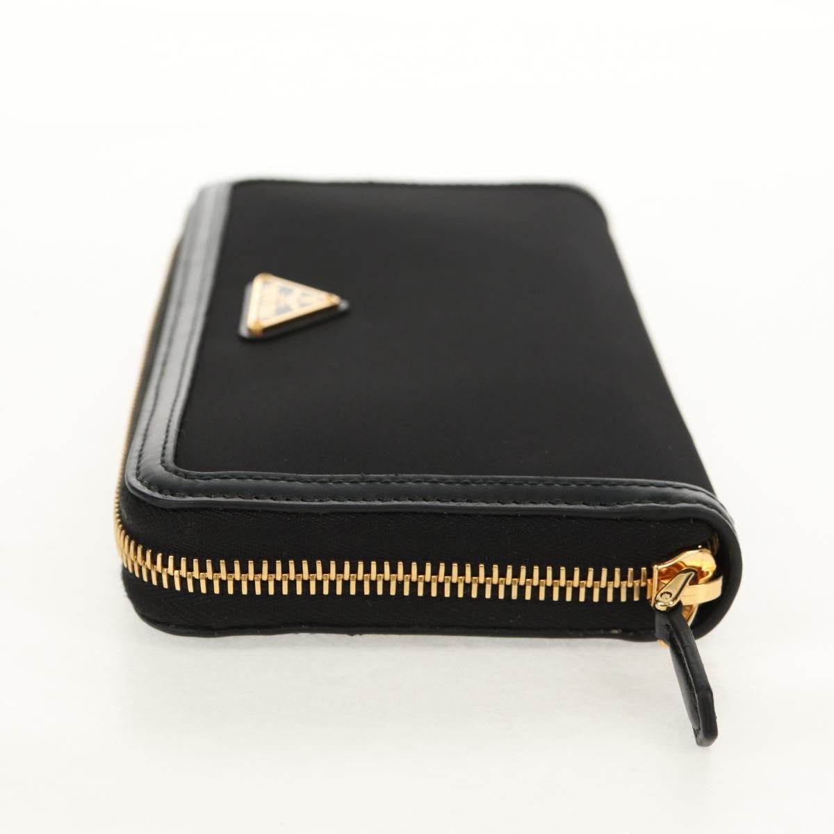 PRADA Long Wallet Leather Nylon Black Gold 1ML506