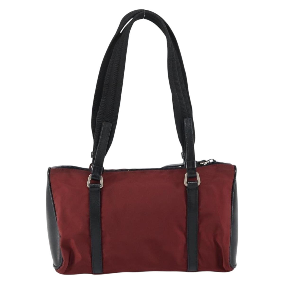 PRADA Hand Bag Nylon Bordeaux Silver