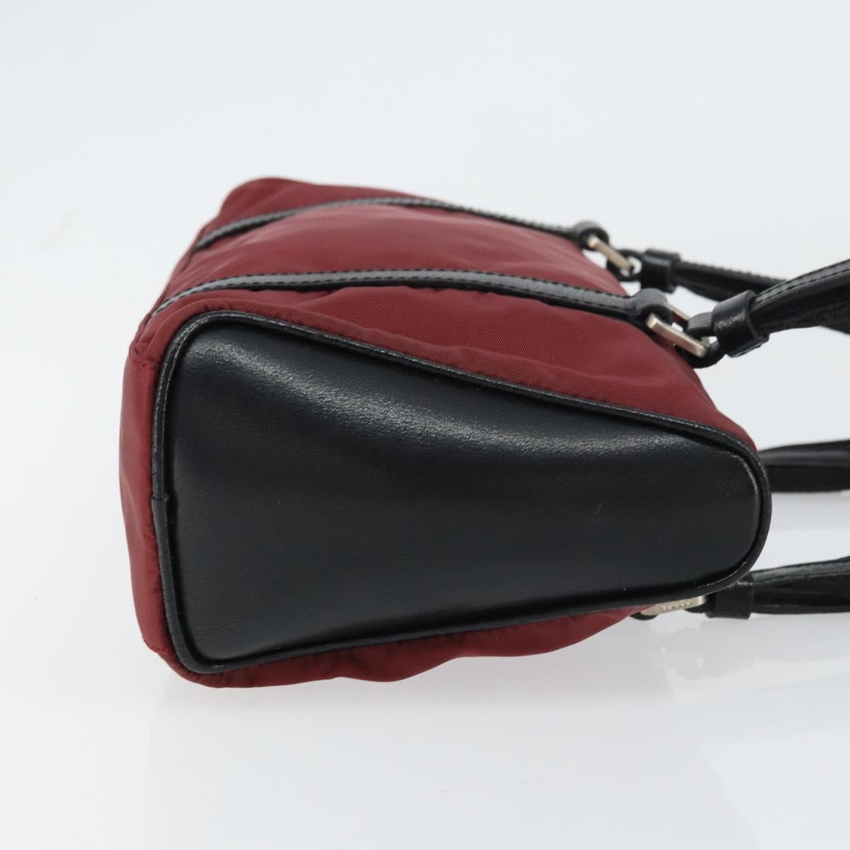 PRADA Hand Bag Nylon Bordeaux Silver