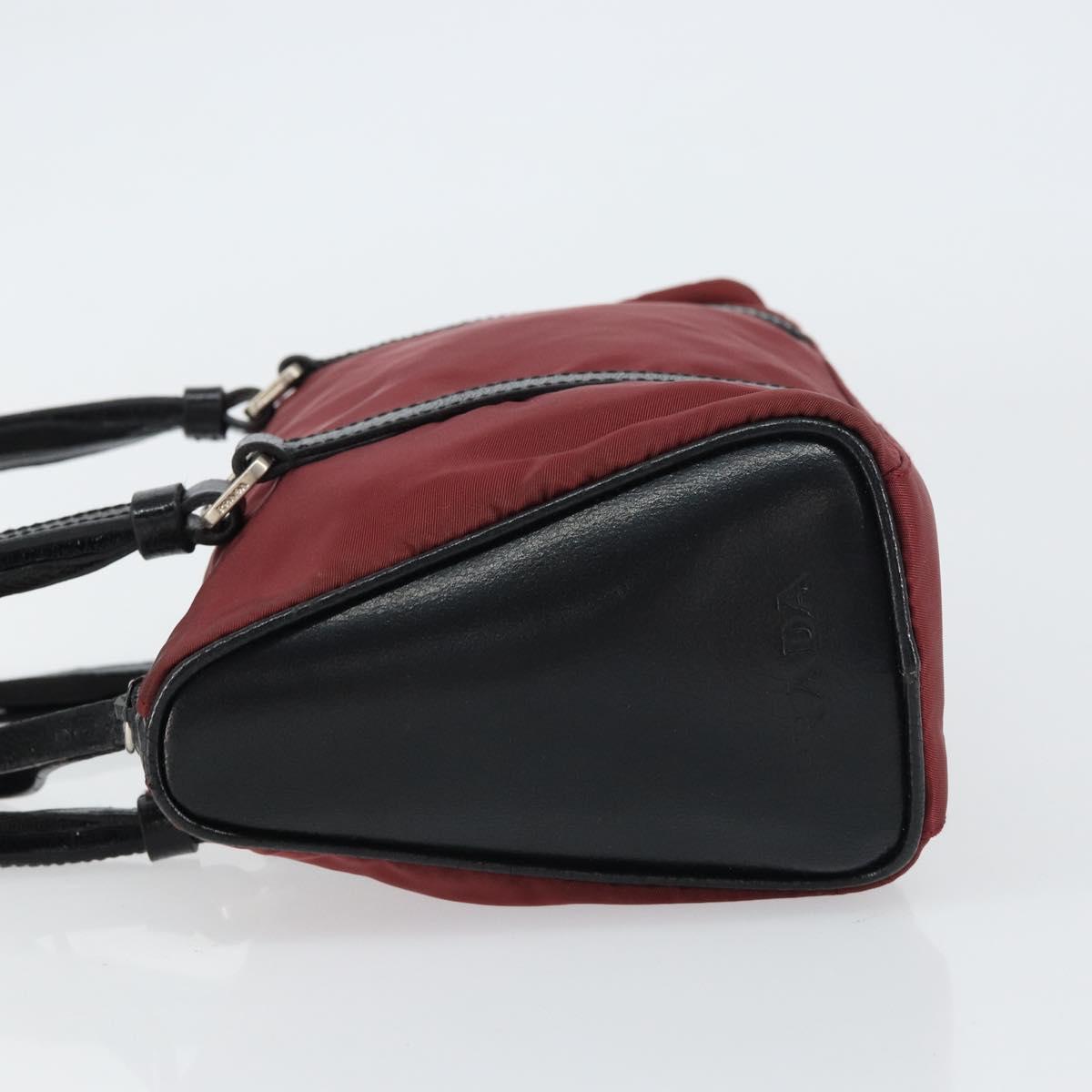 PRADA Hand Bag Nylon Bordeaux Silver