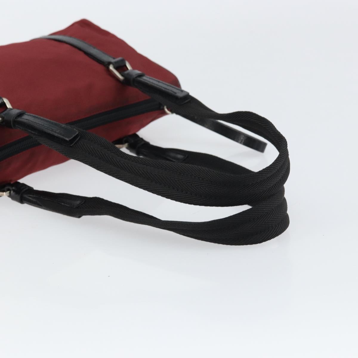 PRADA Hand Bag Nylon Bordeaux Silver