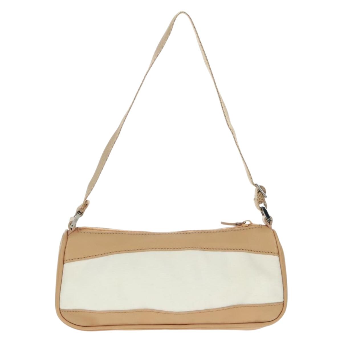 GUCCI Accessory Pouch Canvas Leather Beige Silver 92820