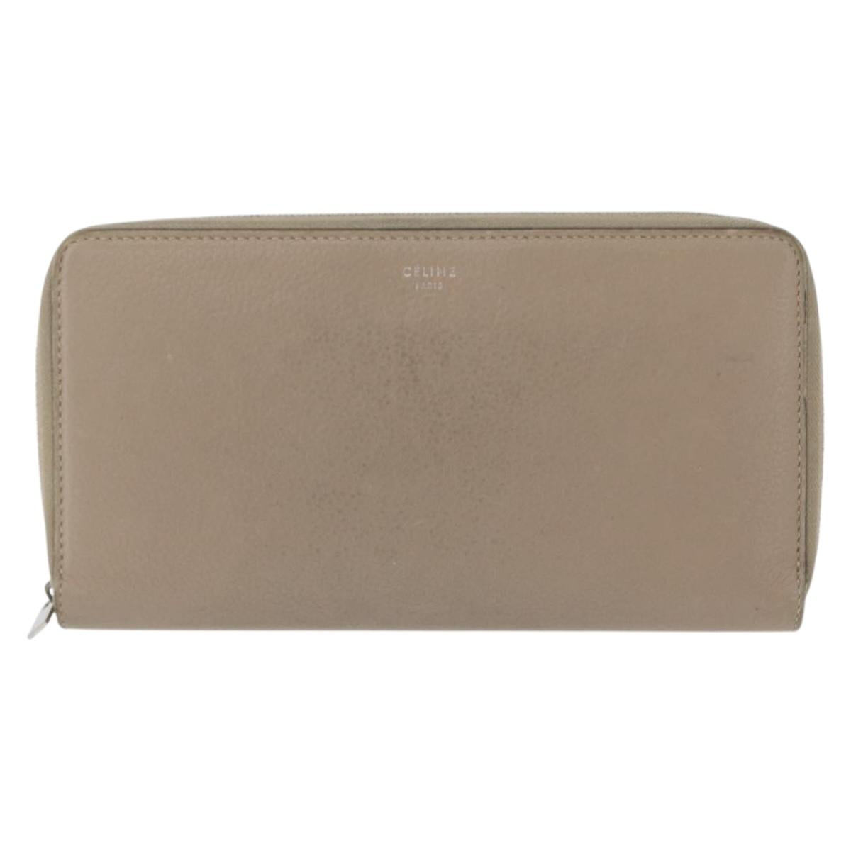 CELINE Long Wallet Leather Beige Silver
