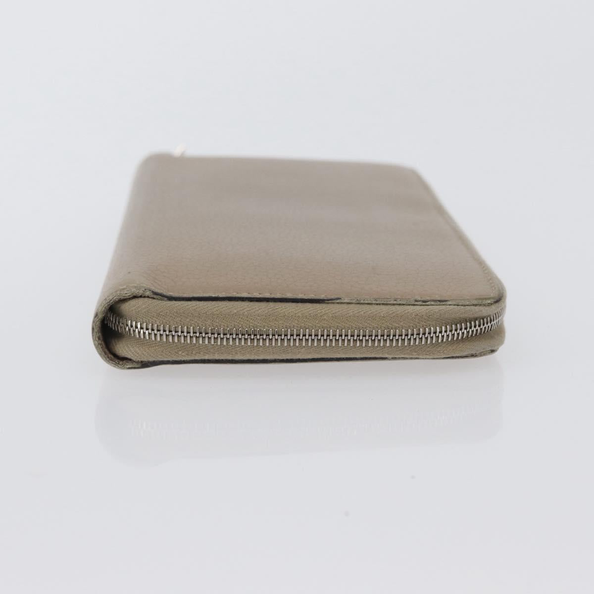 CELINE Long Wallet Leather Beige Silver