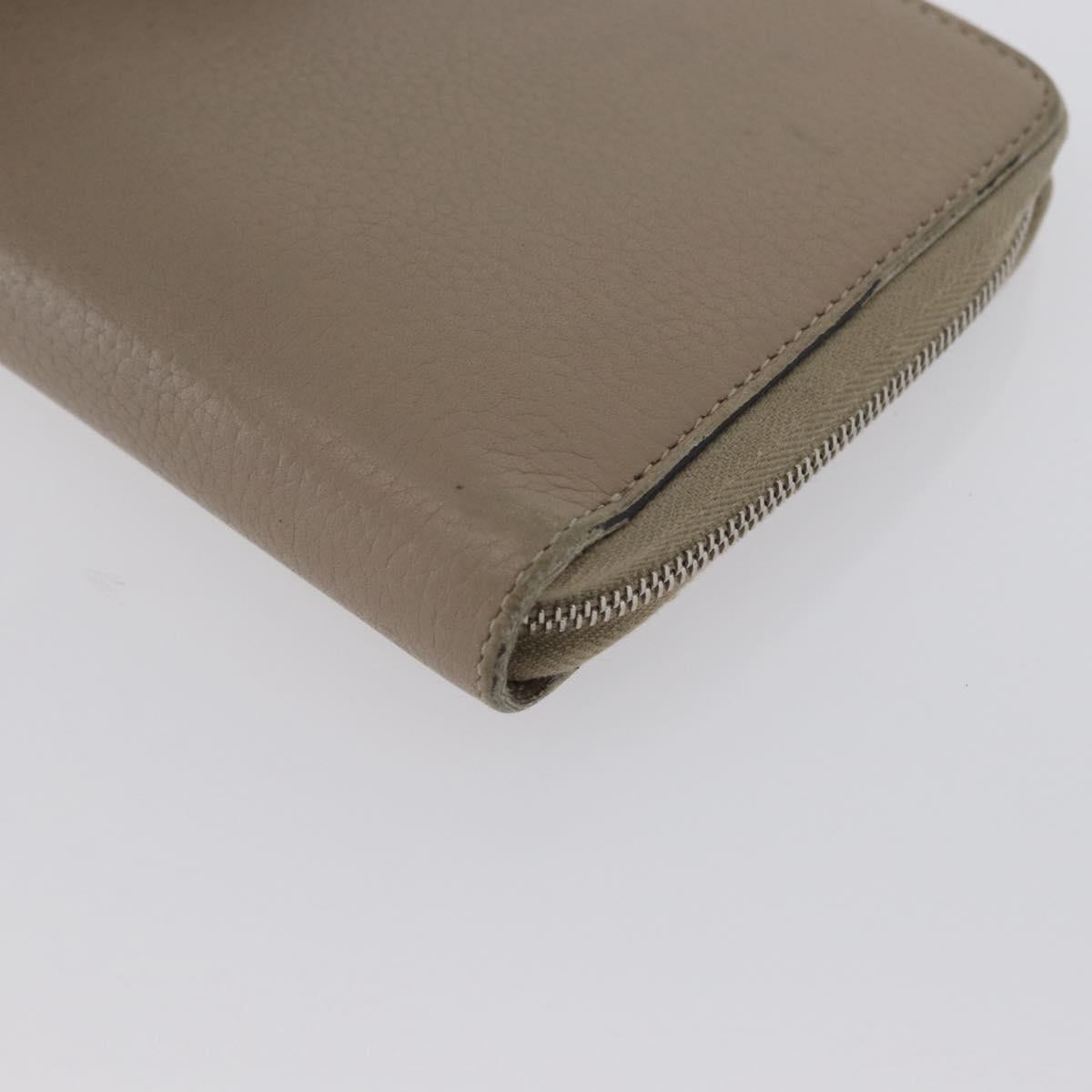 CELINE Long Wallet Leather Beige Silver