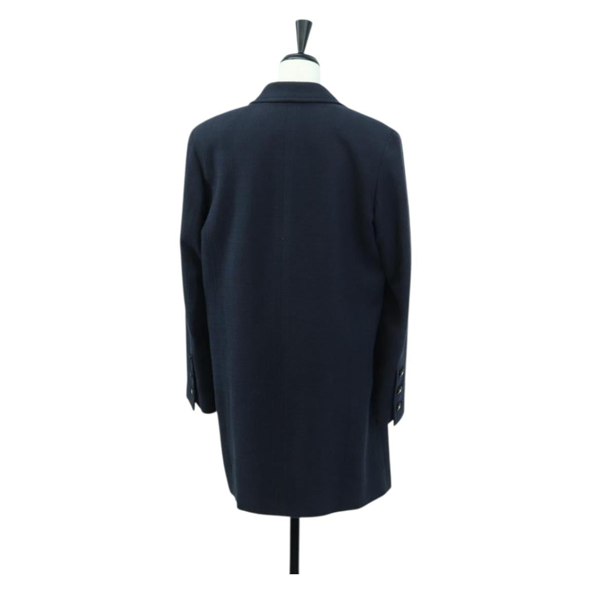 CHANEL Double Breasted jacket Coat cotton Navy CC