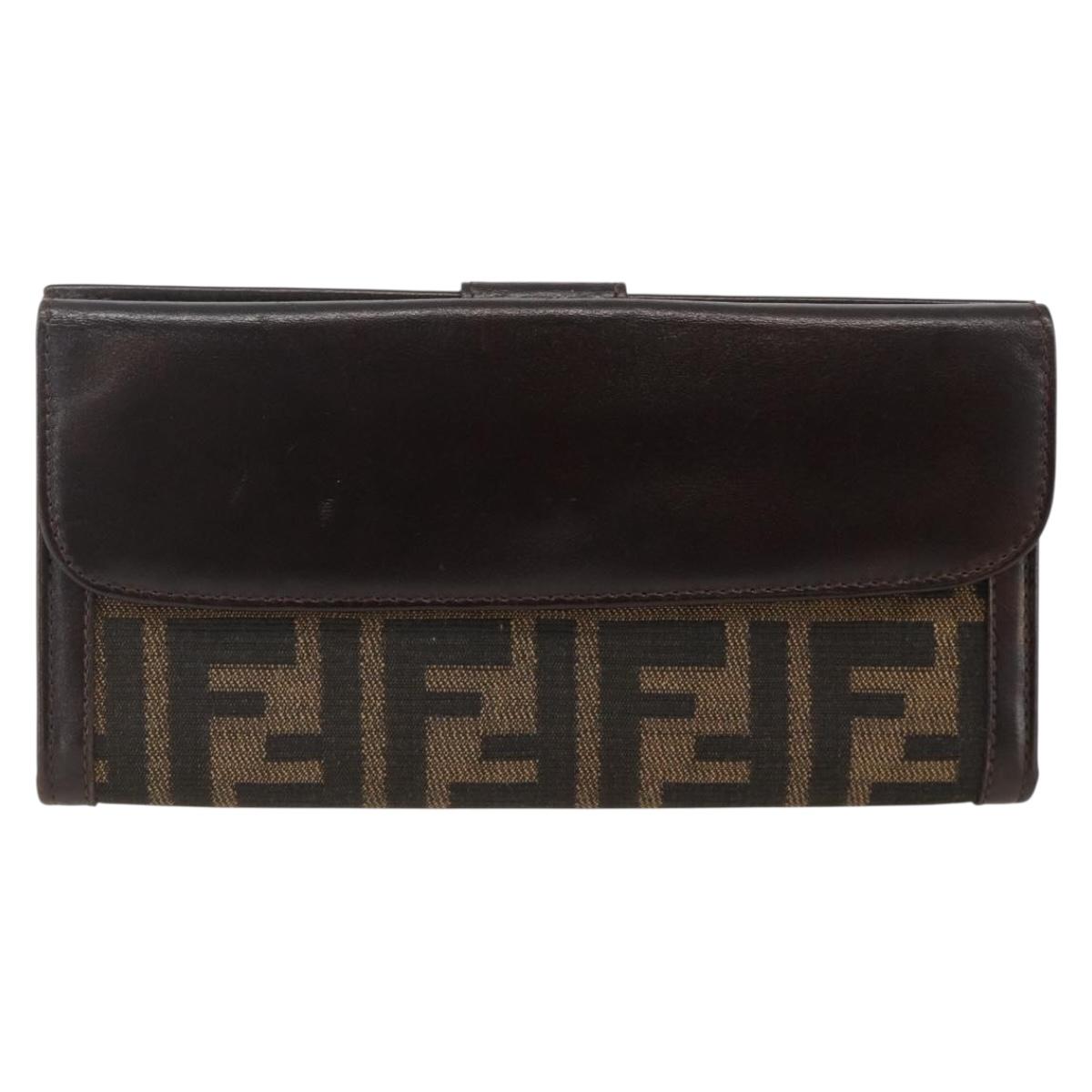 FENDI Zucca Canvas Long Wallet Black Brown