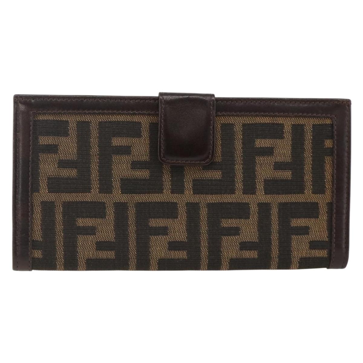 FENDI Zucca Canvas Long Wallet Black Brown