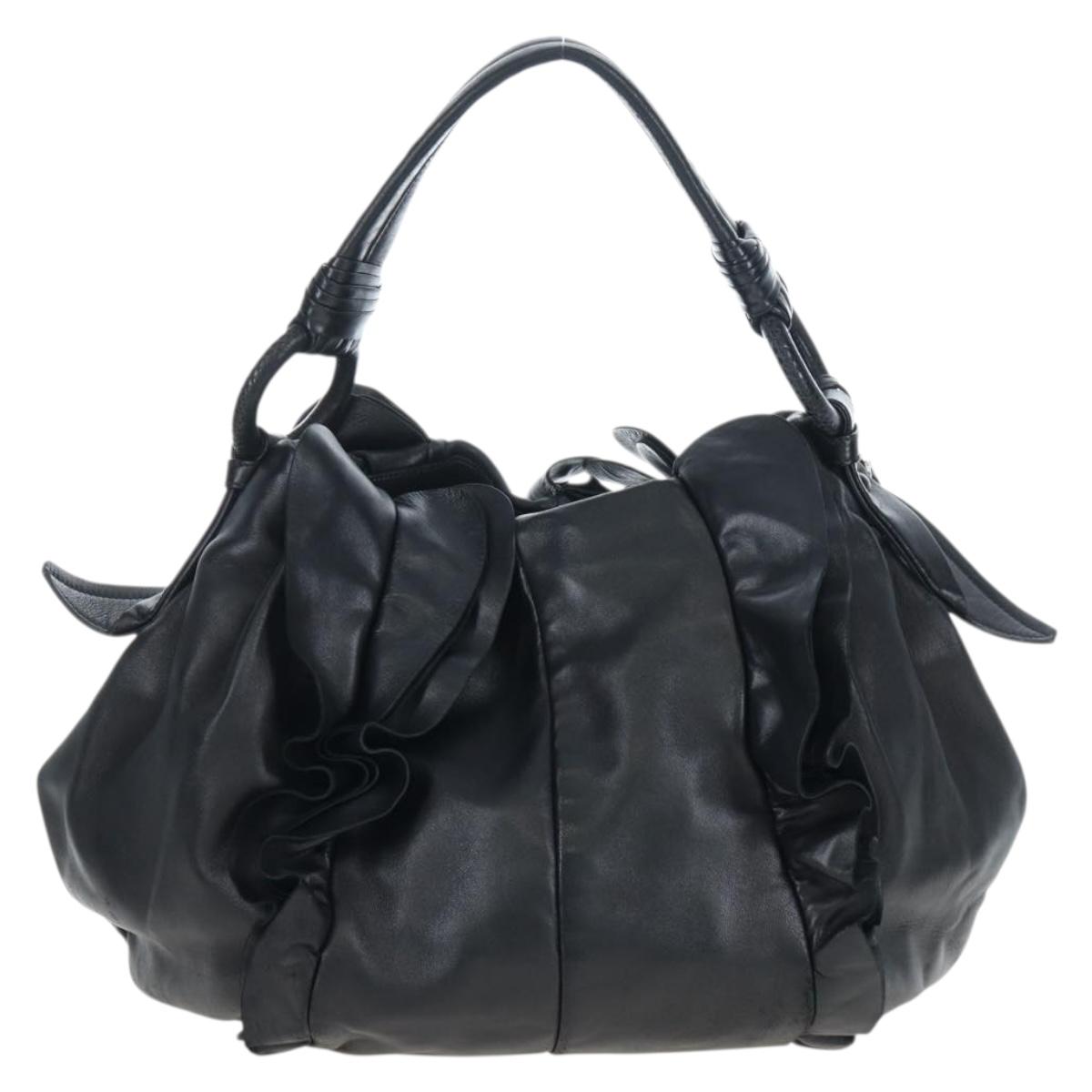 PRADA Frill Shoulder Bag Leather Black Silver