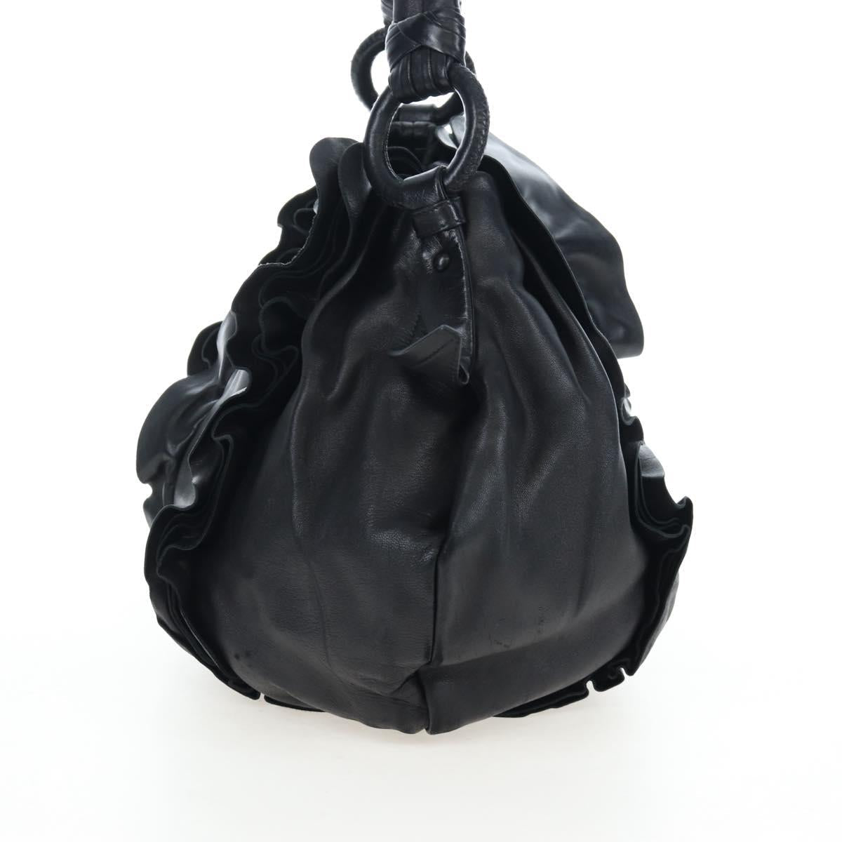 PRADA Frill Shoulder Bag Leather Black Silver