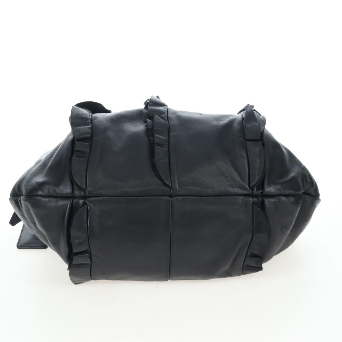 PRADA Frill Shoulder Bag Leather Black Silver