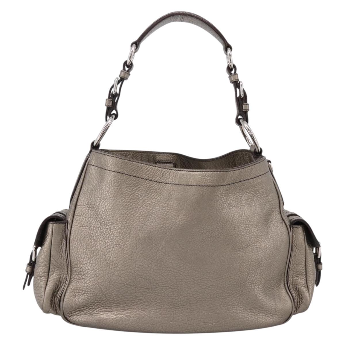 PRADA Shoulder Bag Leather Silver BR3353