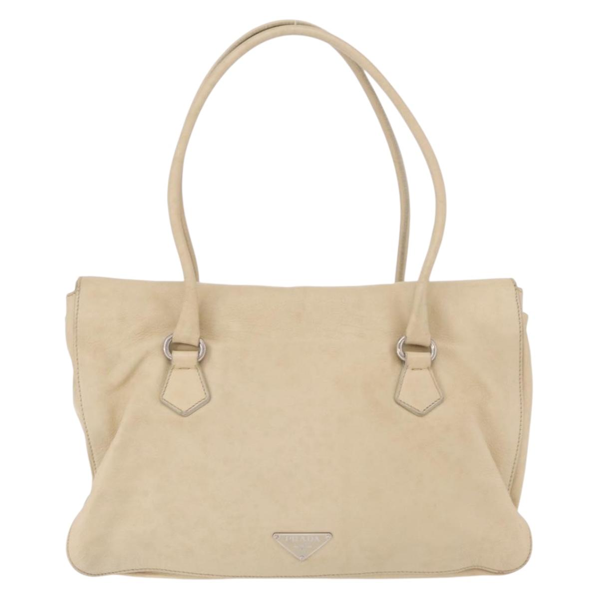 PRADA Tote Bag Leather Ivory Silver