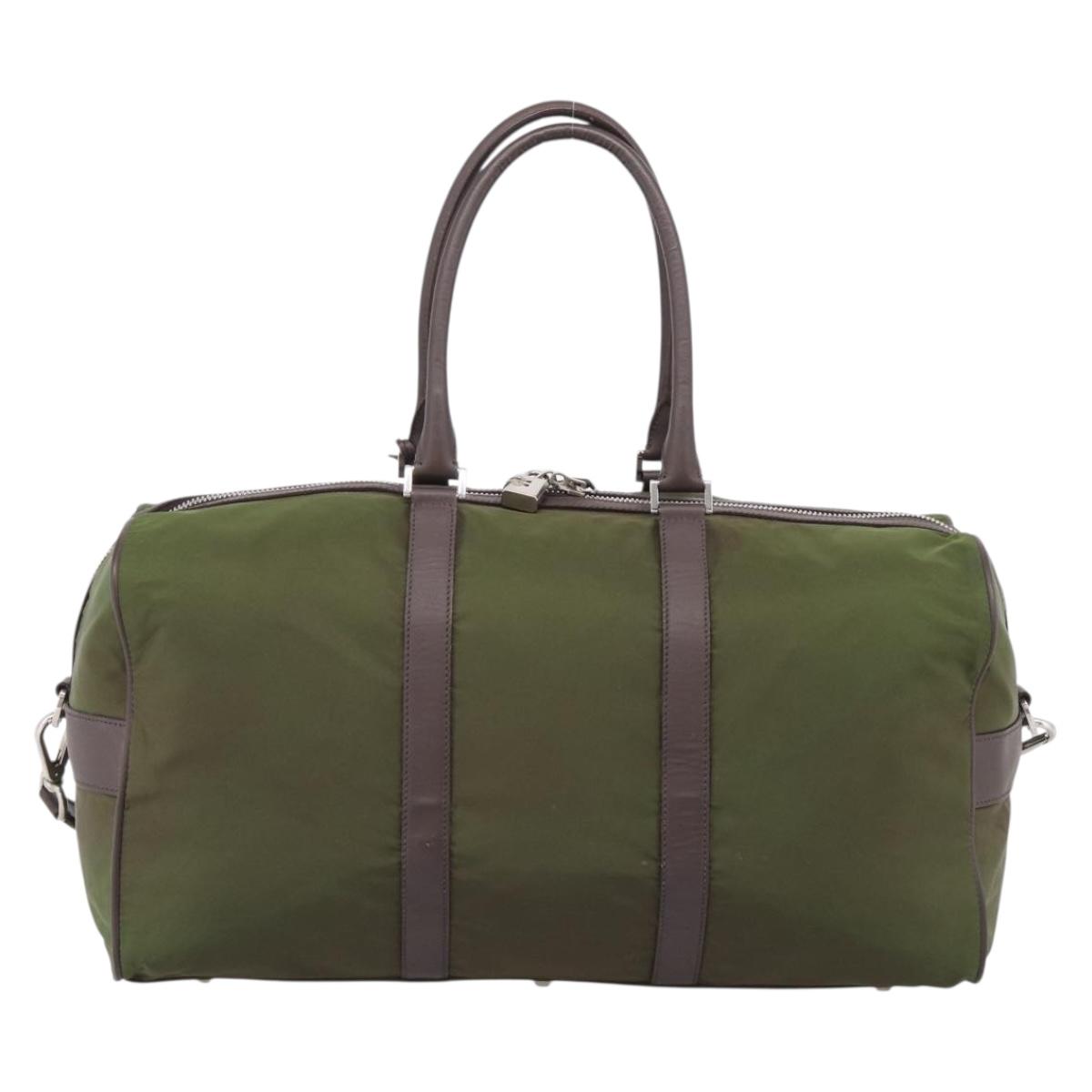 PRADA Boston Bag Nylon Khaki Silver