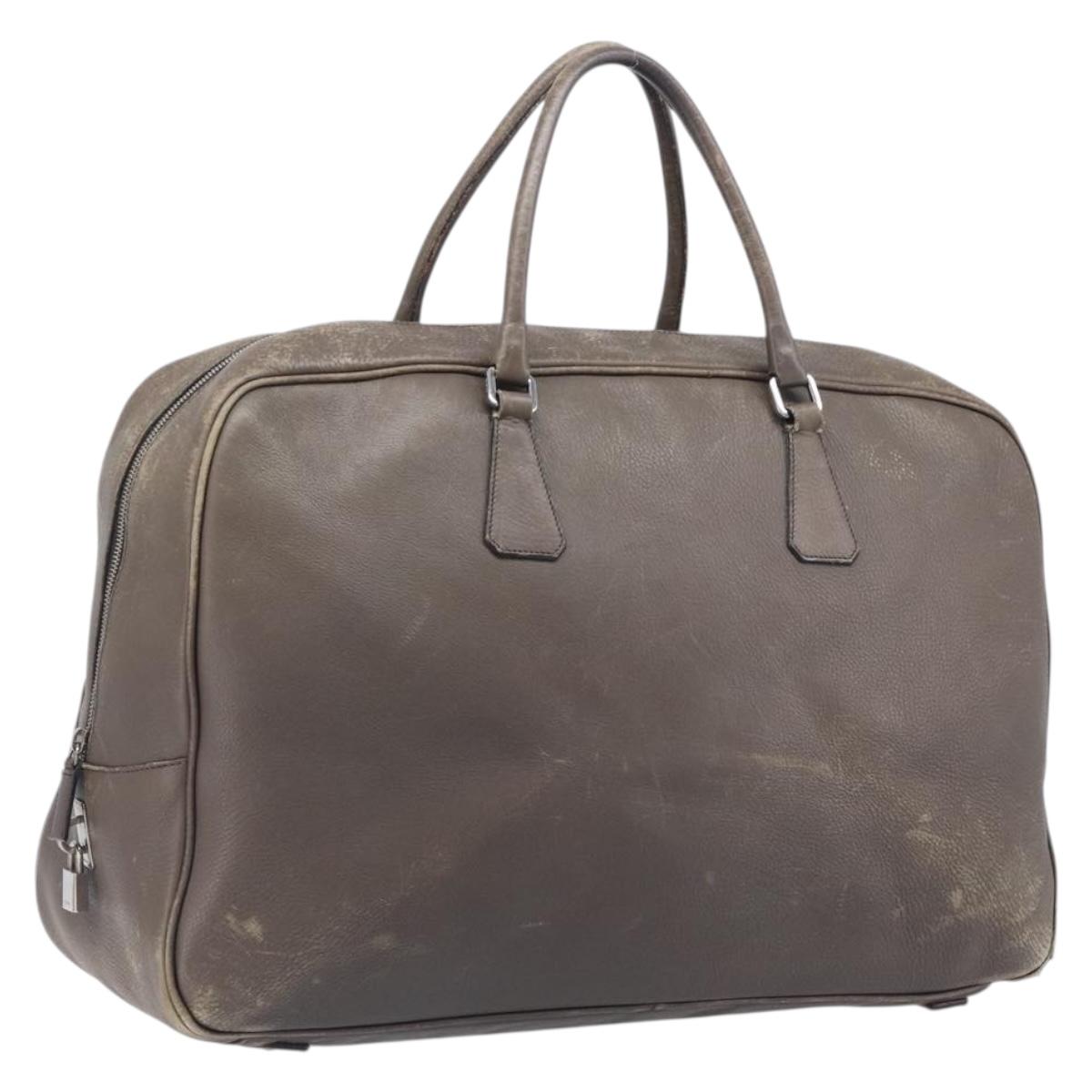 PRADA Boston Bag Leather Gray Silver