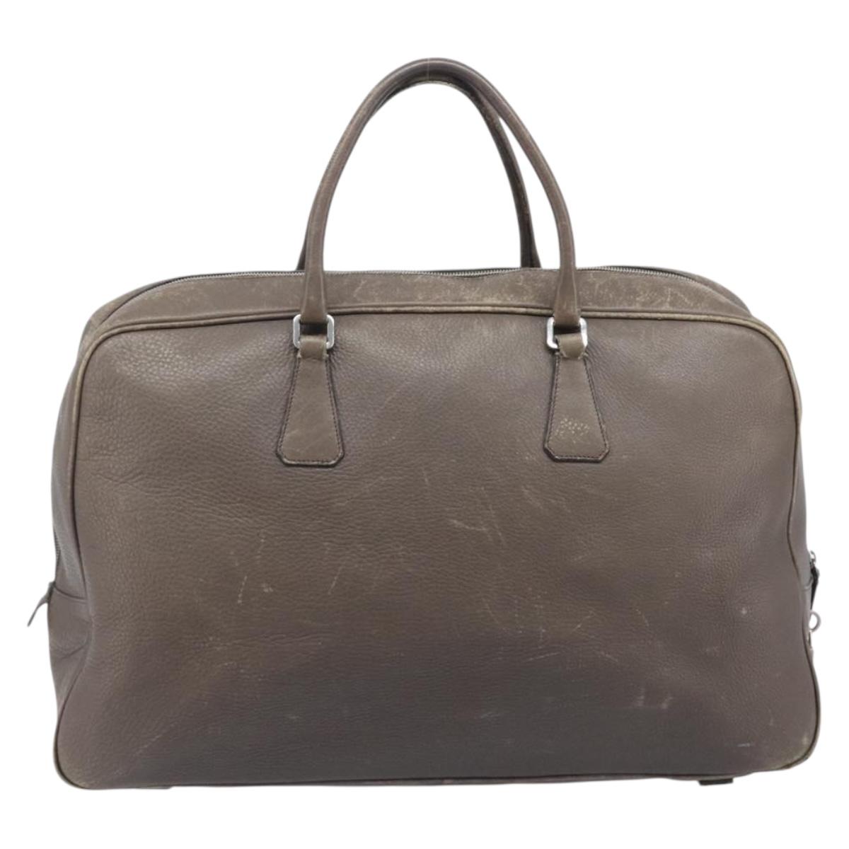 PRADA Boston Bag Leather Gray Silver