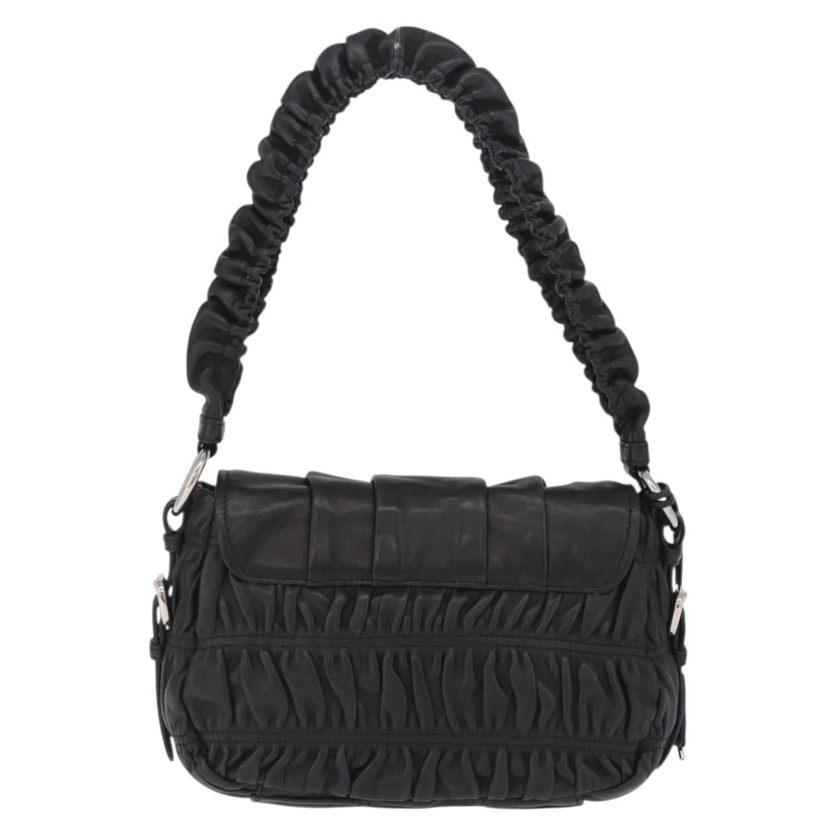 PRADA Ready Lock Hand Bag Leather Black Silver