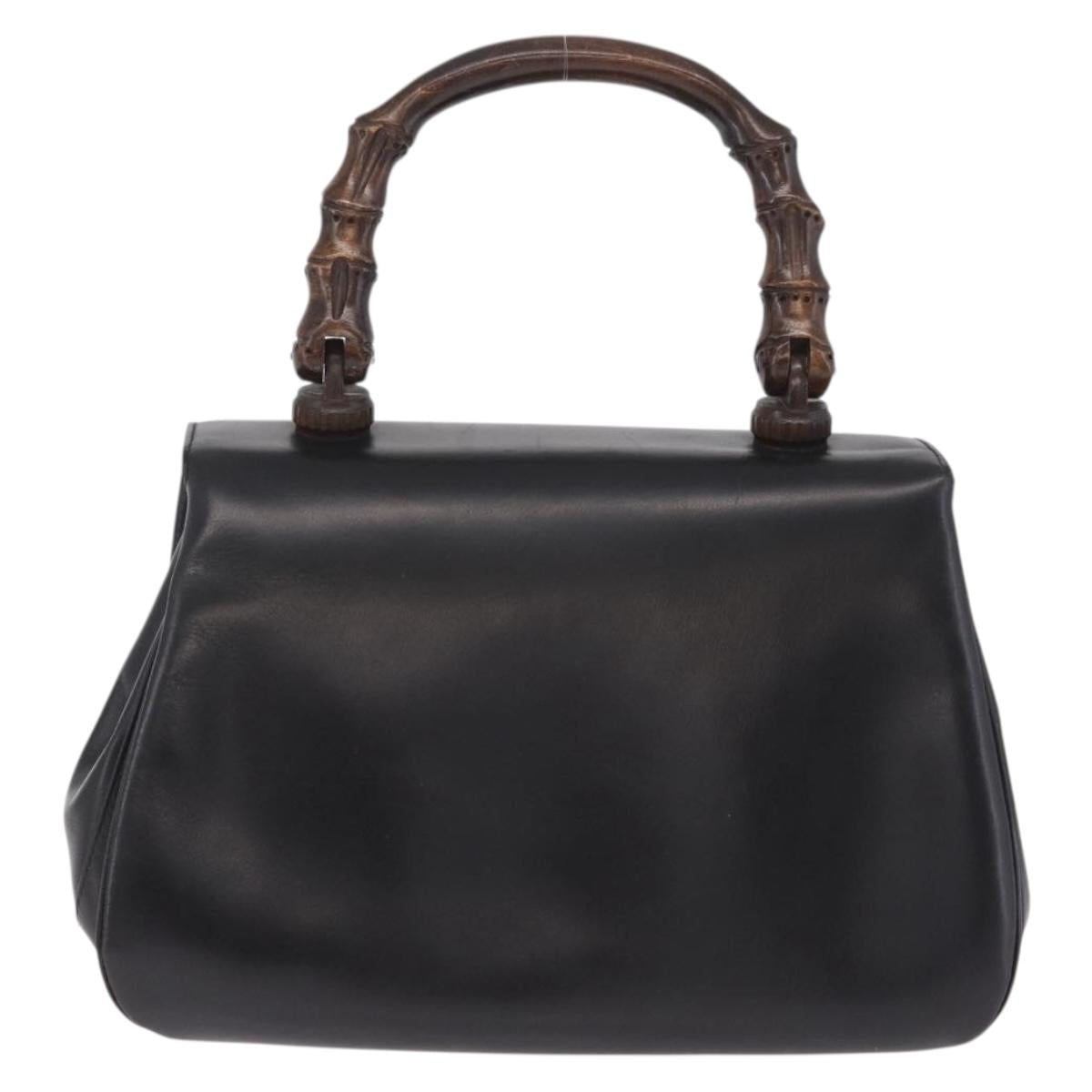 GUCCI Bamboo Hand Bag Leather Black Gold