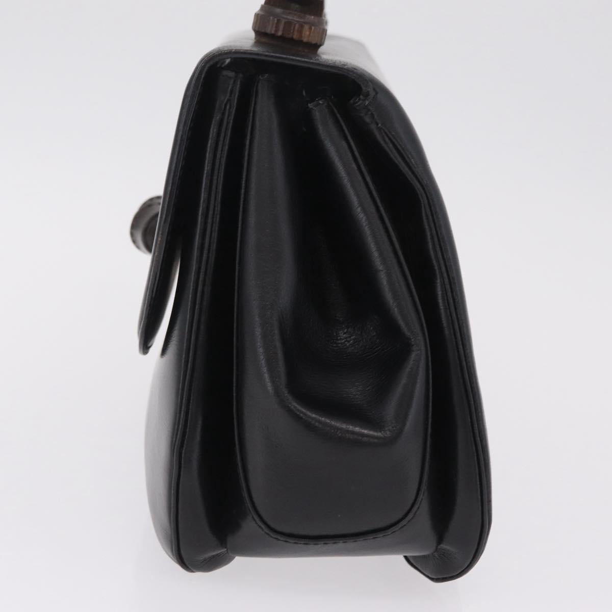 GUCCI Bamboo Hand Bag Leather Black Gold