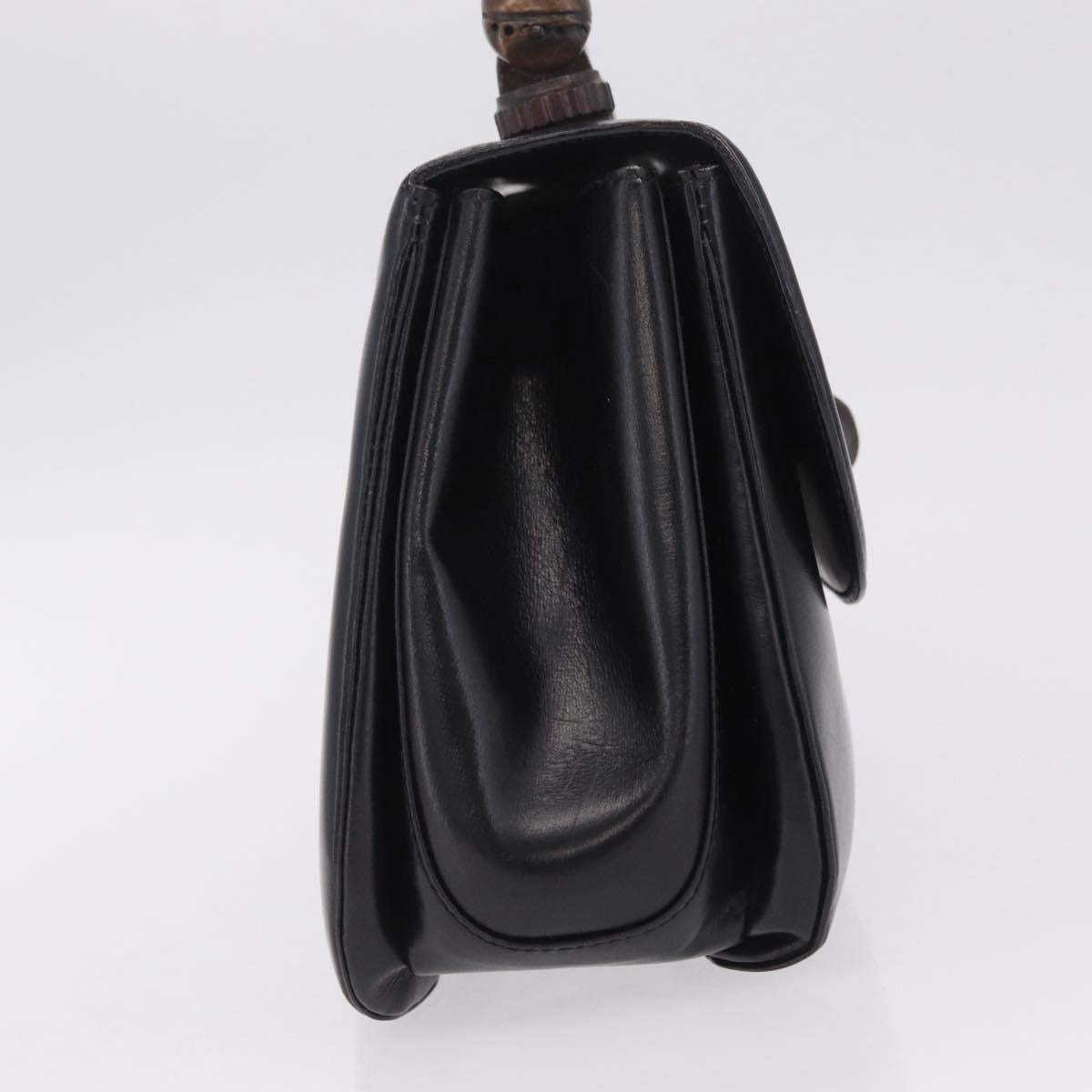 GUCCI Bamboo Hand Bag Leather Black Gold