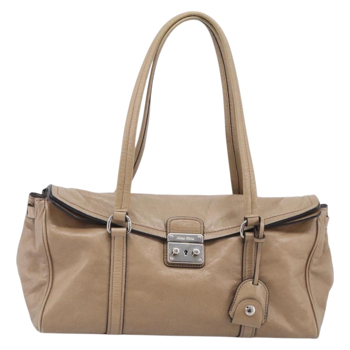 Miu Miu Shoulder Bag Leather Beige Silver