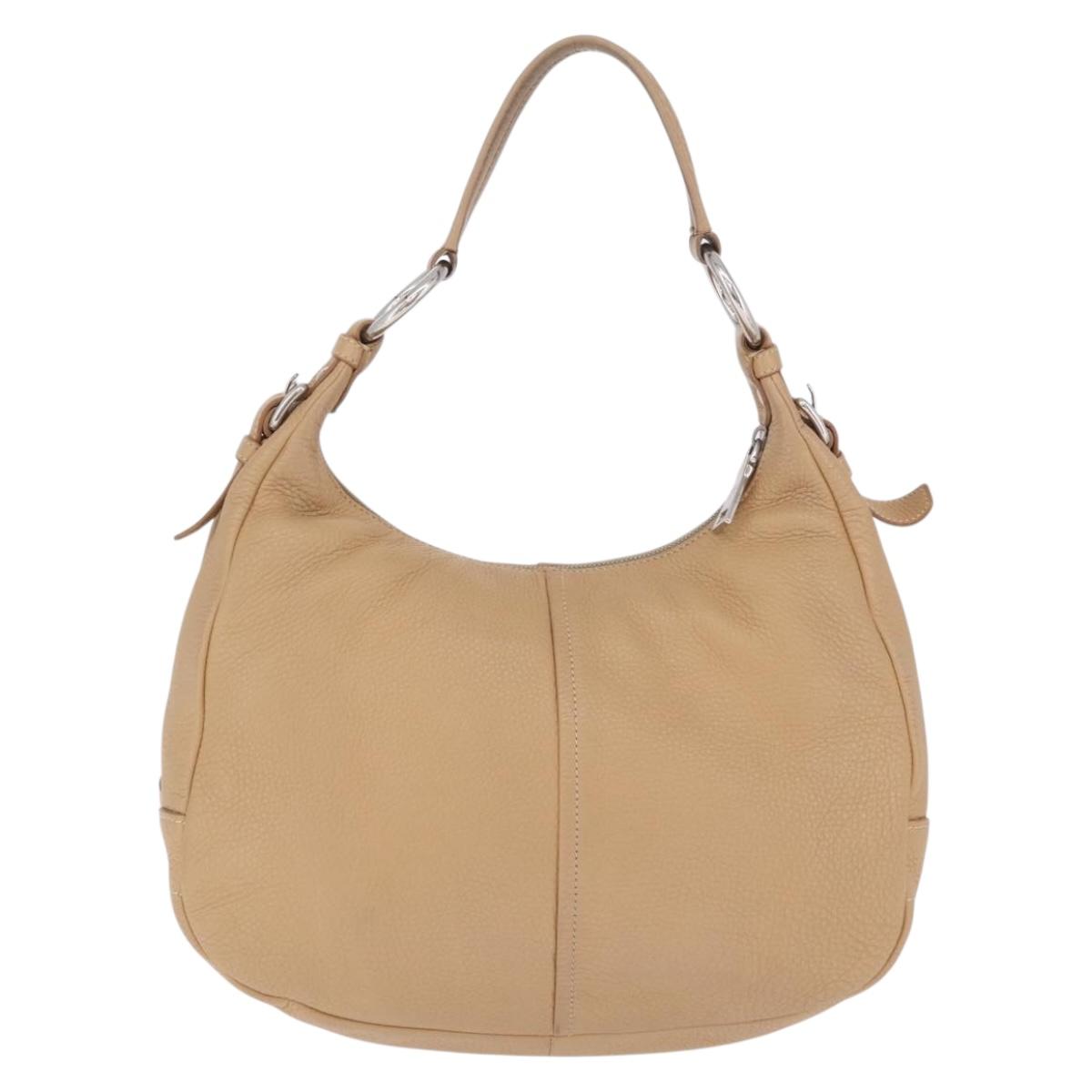 PRADA Shoulder Bag Leather Beige Silver