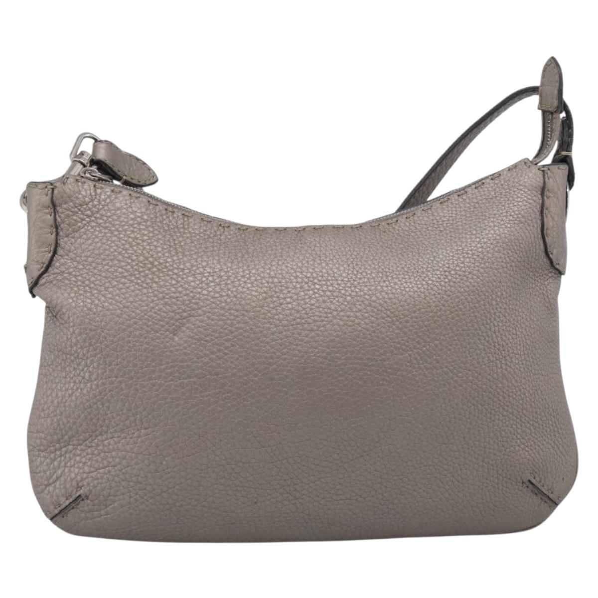 FENDI Celeria Shoulder Bag Leather Silver 8BT146