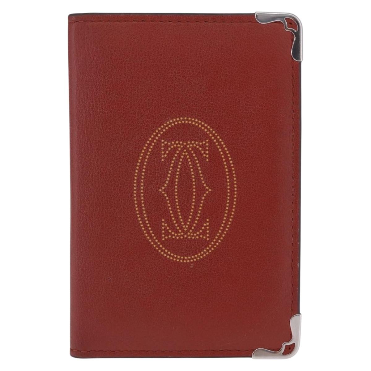 Cartier Card Case Leather Bordeaux Silver