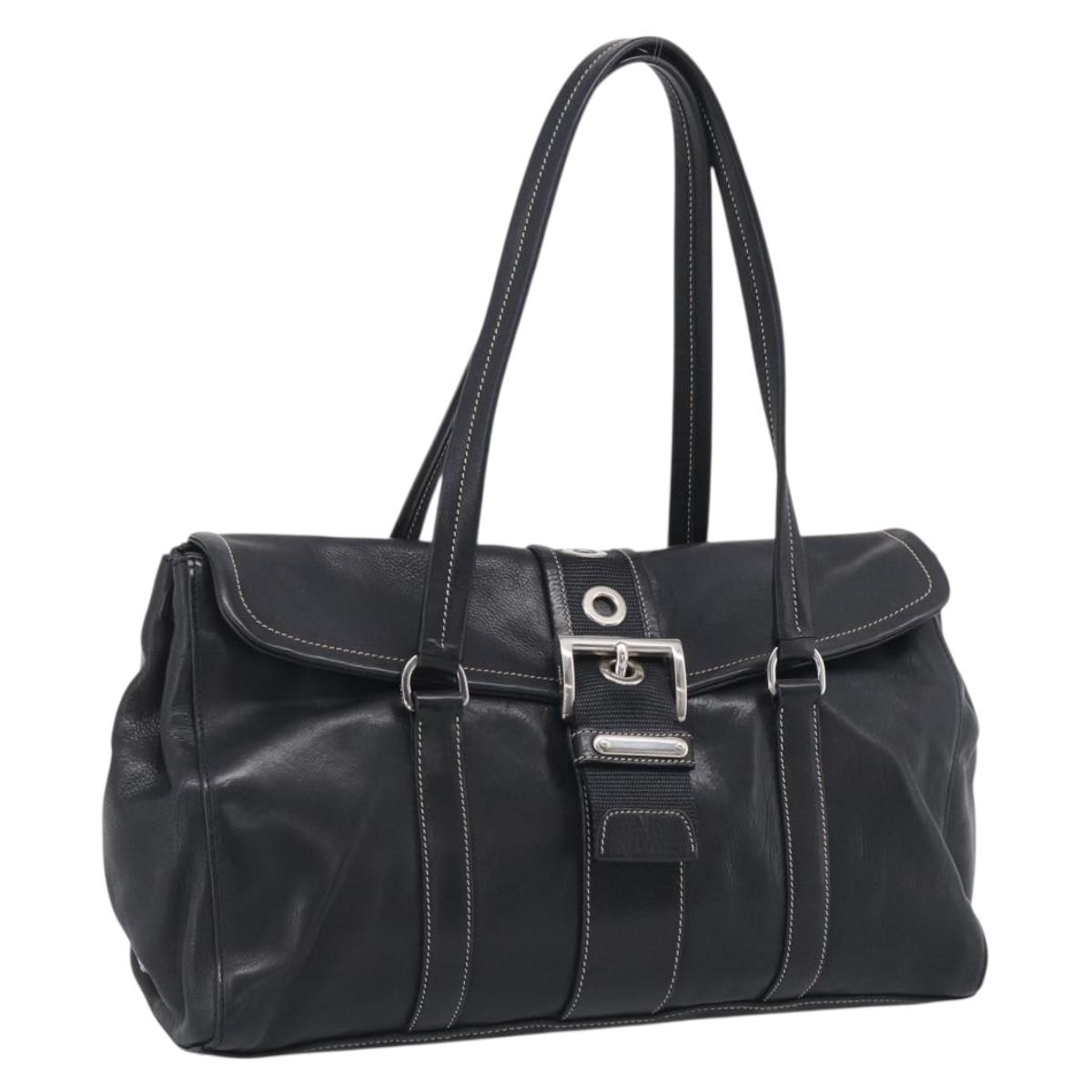 PRADA Shoulder Bag Leather Black Silver