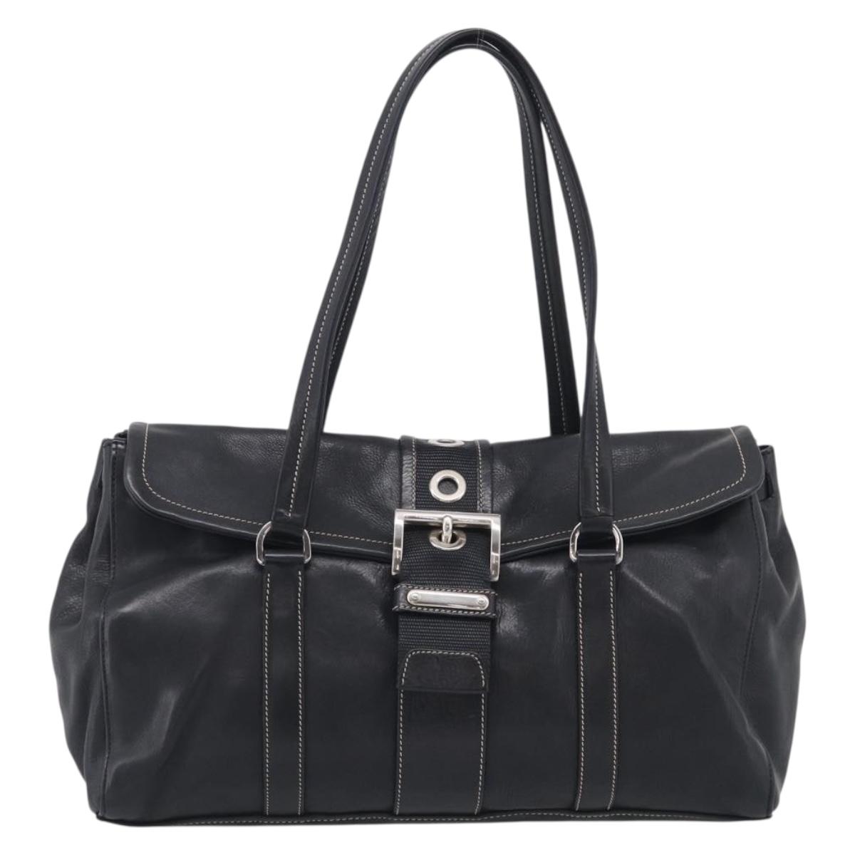 PRADA Shoulder Bag Leather Black Silver