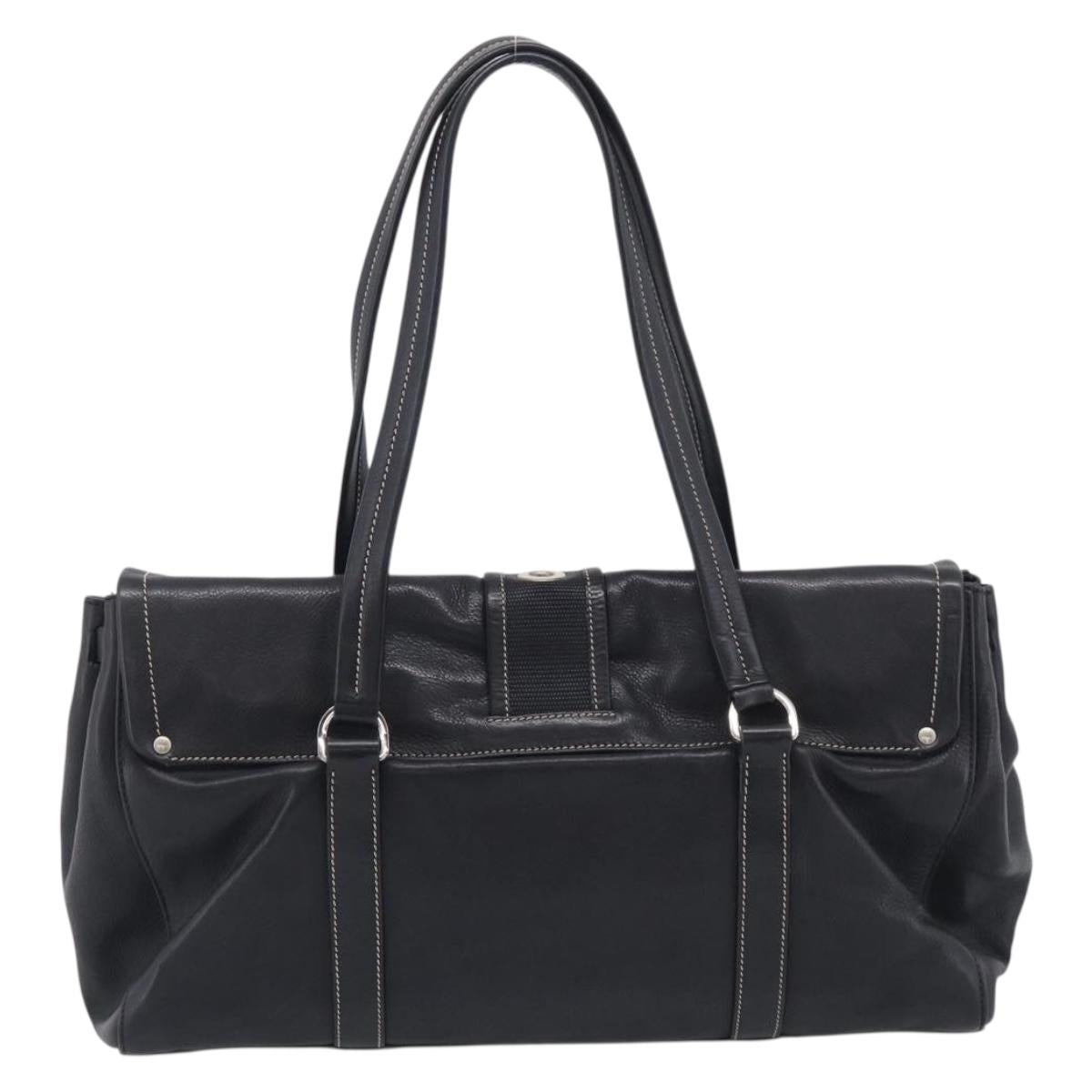 PRADA Shoulder Bag Leather Black Silver