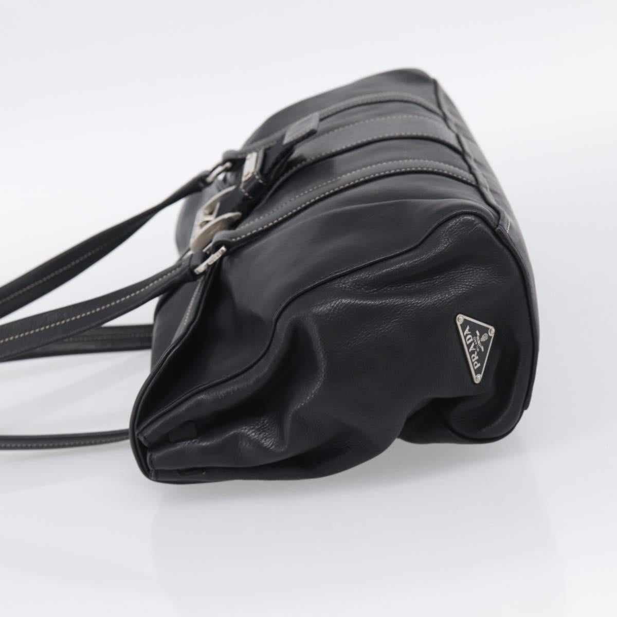 PRADA Shoulder Bag Leather Black Silver