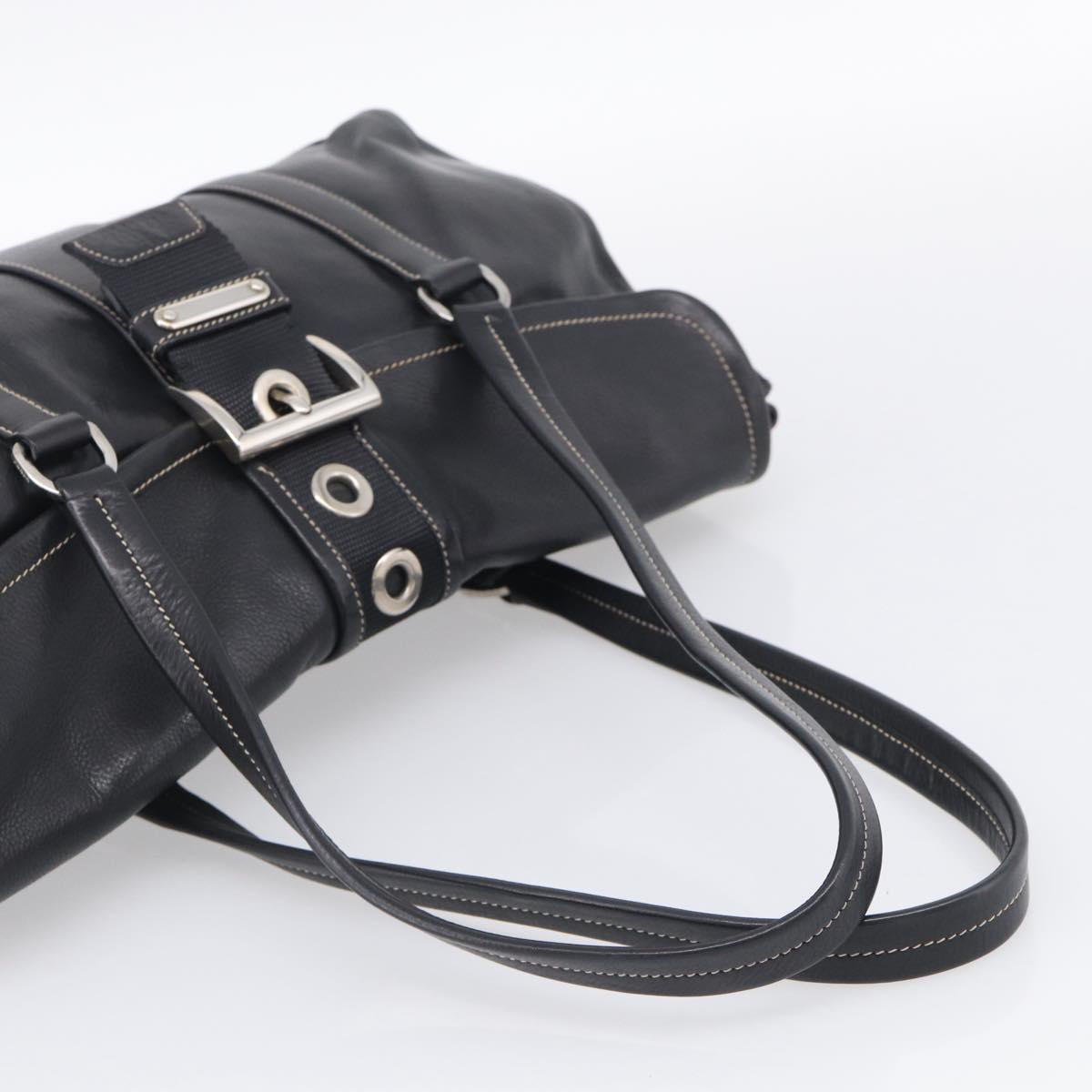 PRADA Shoulder Bag Leather Black Silver