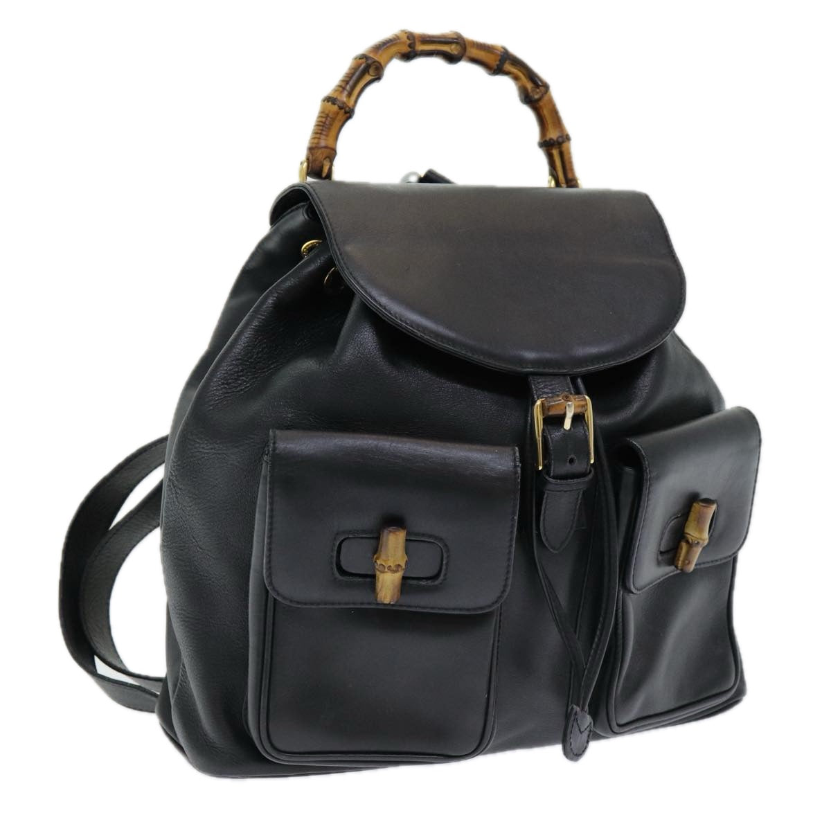 GUCCI Bamboo Backpack Leather Black