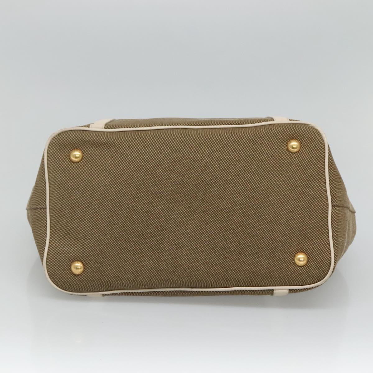 PRADA Hand Bag Canvas Leather Beige White gold