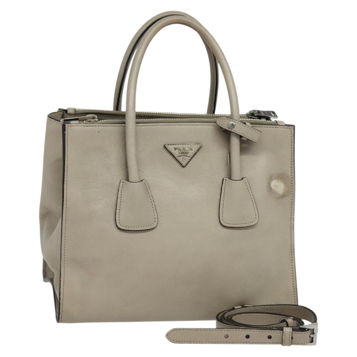 PRADA Hand Bag Leather 2way Beige Silver