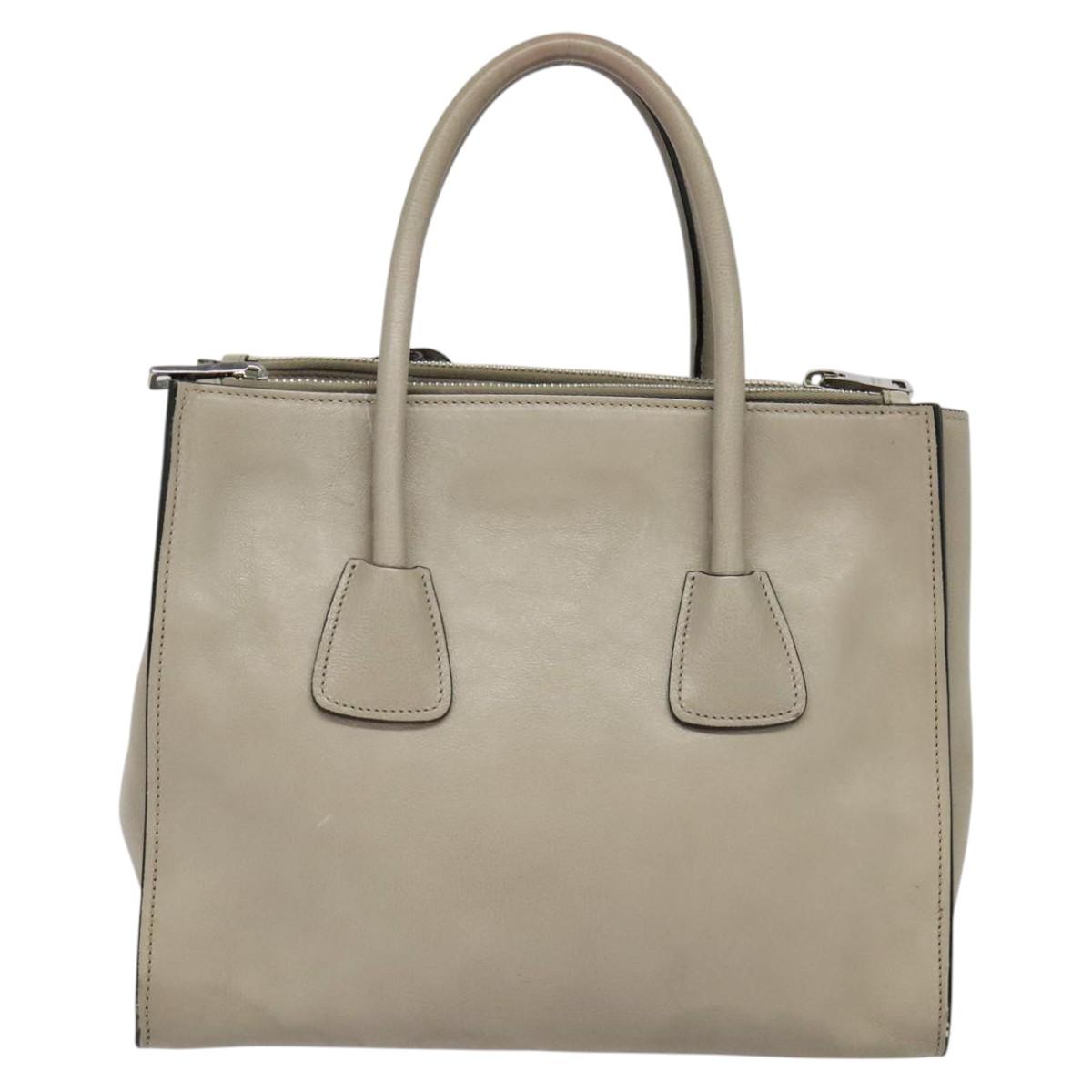 PRADA Hand Bag Leather 2way Beige Silver