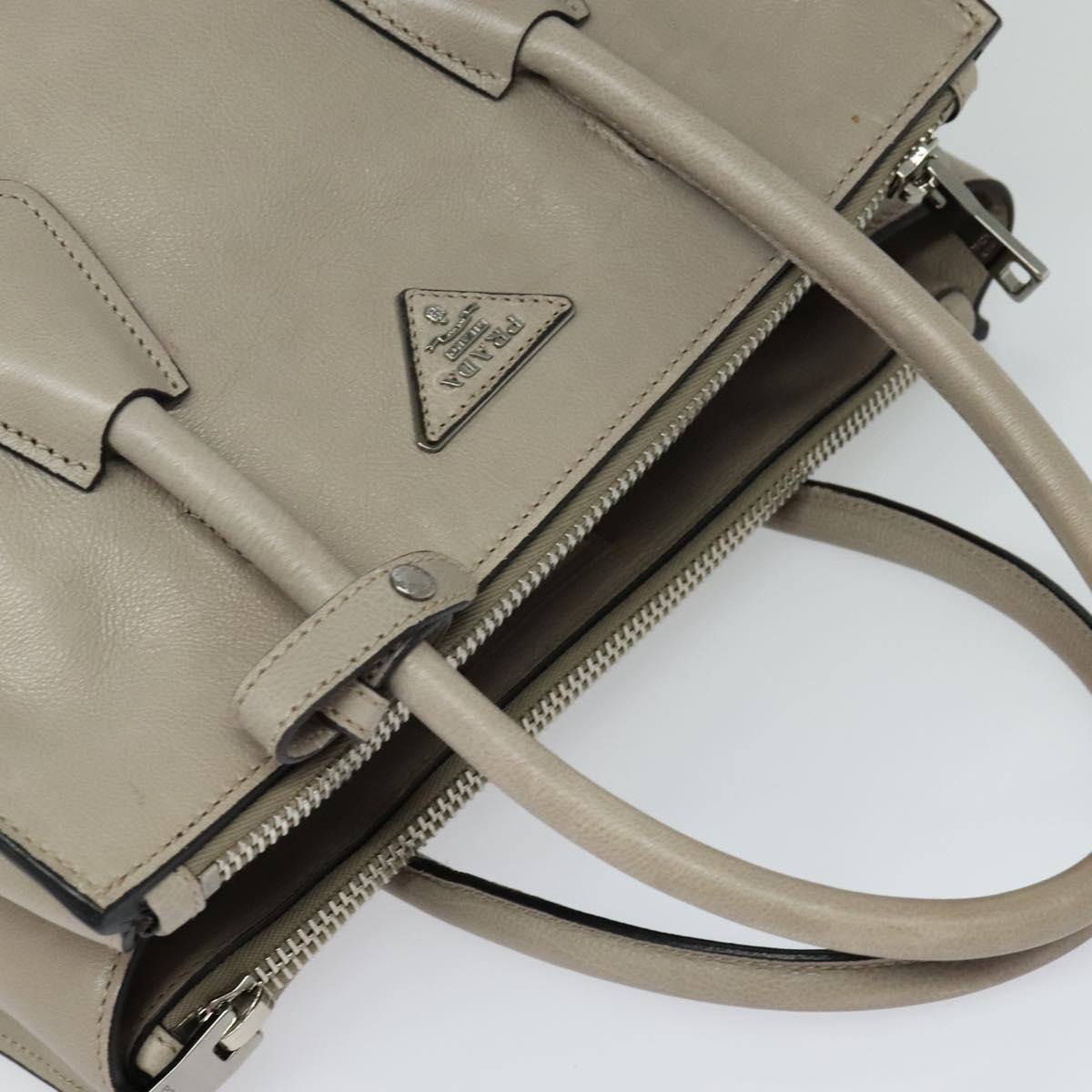 PRADA Hand Bag Leather 2way Beige Silver