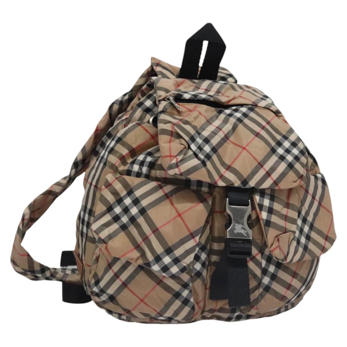 BURBERRY Nova Check Blue Label Backpack Nylon Beige Silver